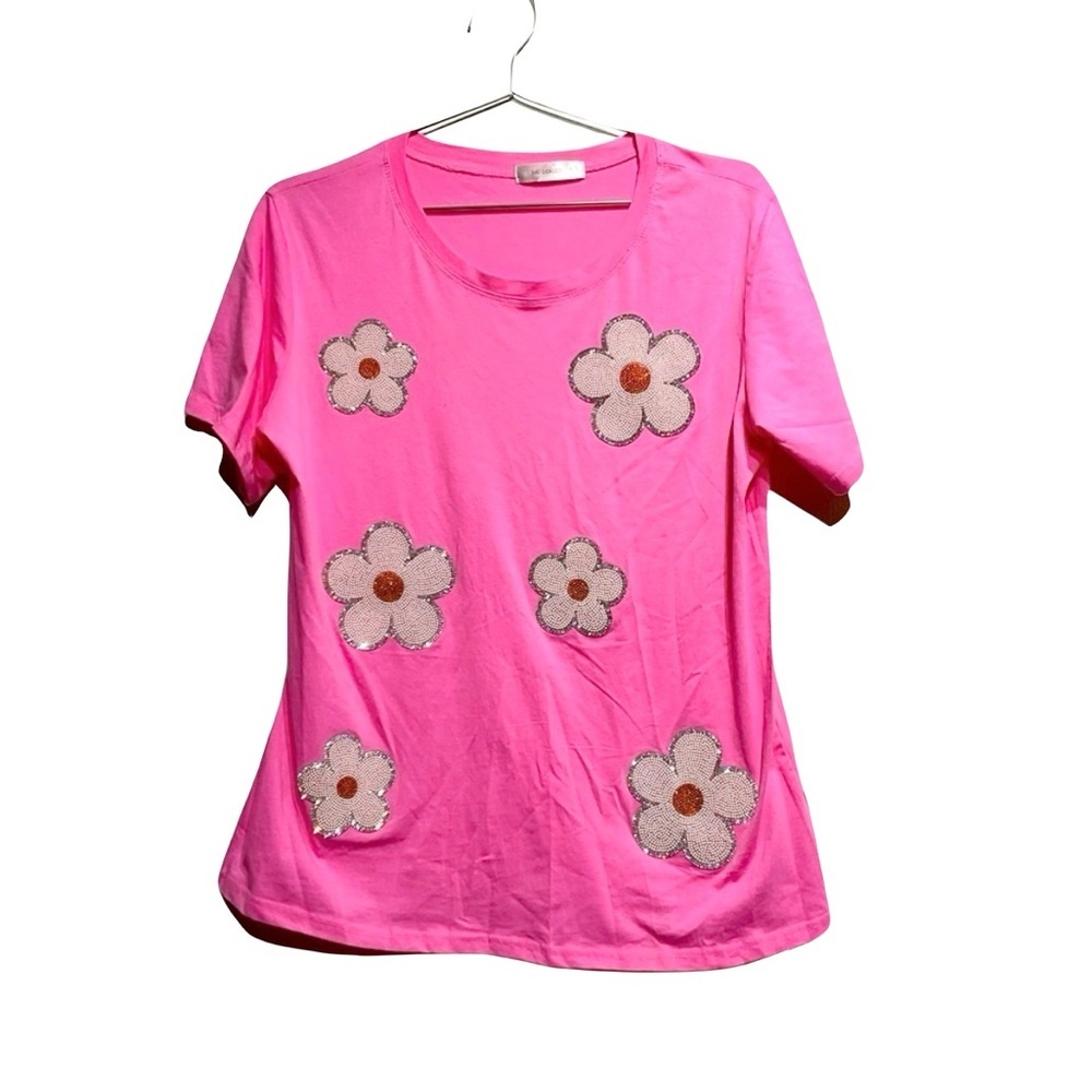Beautiful Rhinestones Flowers Size M. MC LORENE T-Shirt. Daisies All in Perfect